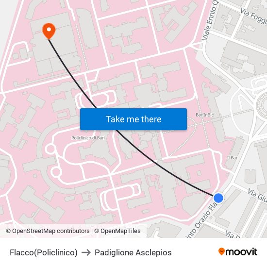 Flacco(Policlinico) to Padiglione Asclepios map