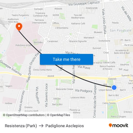 Resistenza (Park) to Padiglione Asclepios map