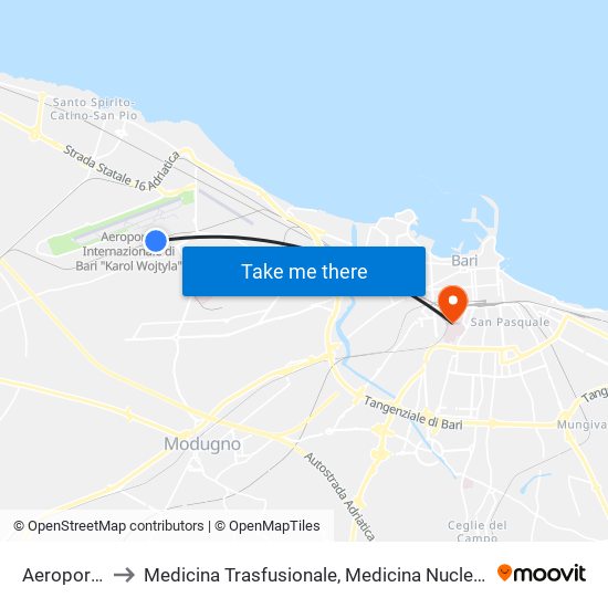 Aeroporto to Medicina Trasfusionale, Medicina Nucleare map