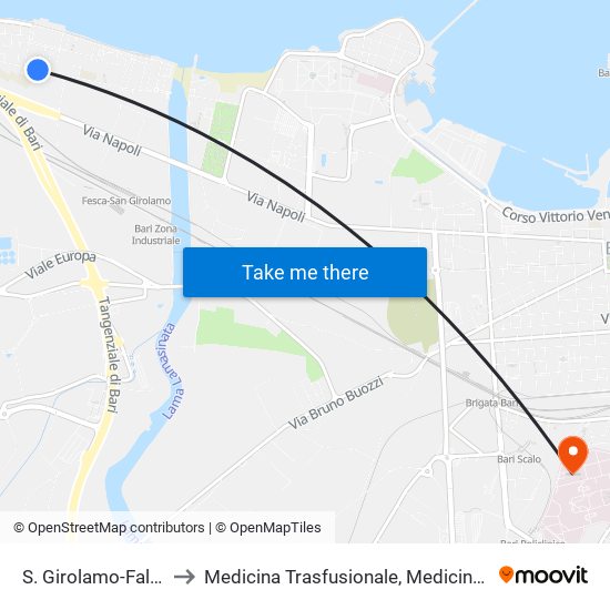 S. Girolamo-Fallacara to Medicina Trasfusionale, Medicina Nucleare map