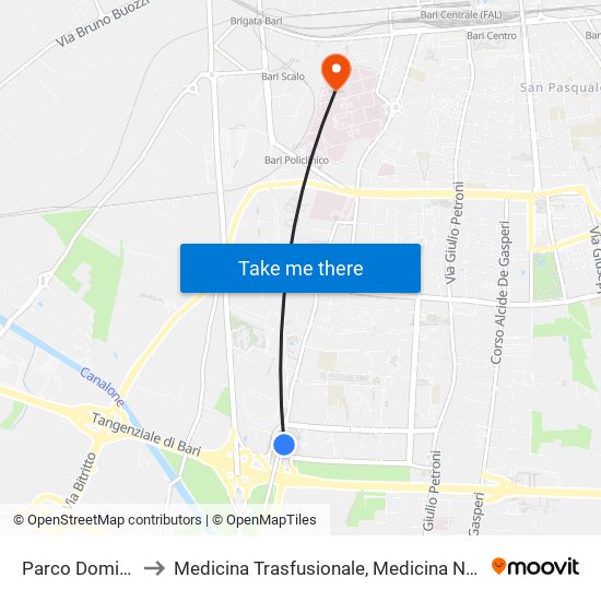 Parco Domingo to Medicina Trasfusionale, Medicina Nucleare map