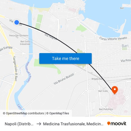 Napoli (Distributore) to Medicina Trasfusionale, Medicina Nucleare map