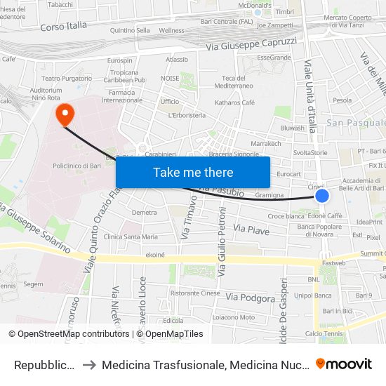 Repubblica II to Medicina Trasfusionale, Medicina Nucleare map