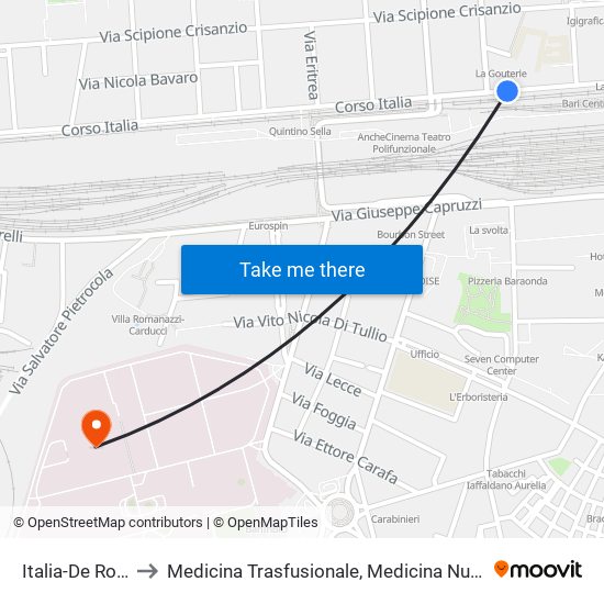 Italia-De Rossi to Medicina Trasfusionale, Medicina Nucleare map