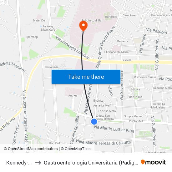 Kennedy-L.King to Gastroenterologia Universitaria (Padiglione D'Agostino) map