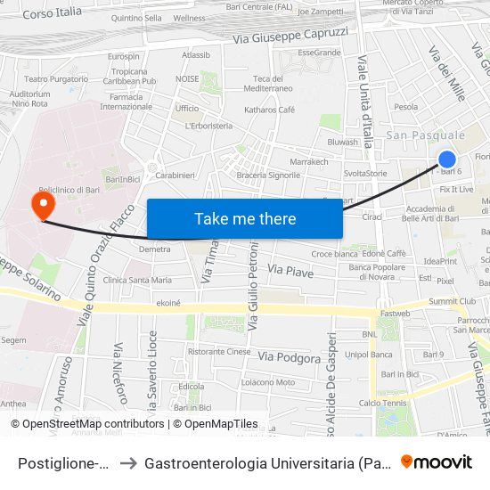 Postiglione-Pisacane to Gastroenterologia Universitaria (Padiglione D'Agostino) map