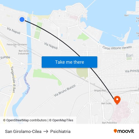 San Girolamo-Cilea to Psichiatria map