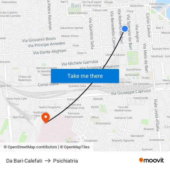 Da Bari-Calefati to Psichiatria map