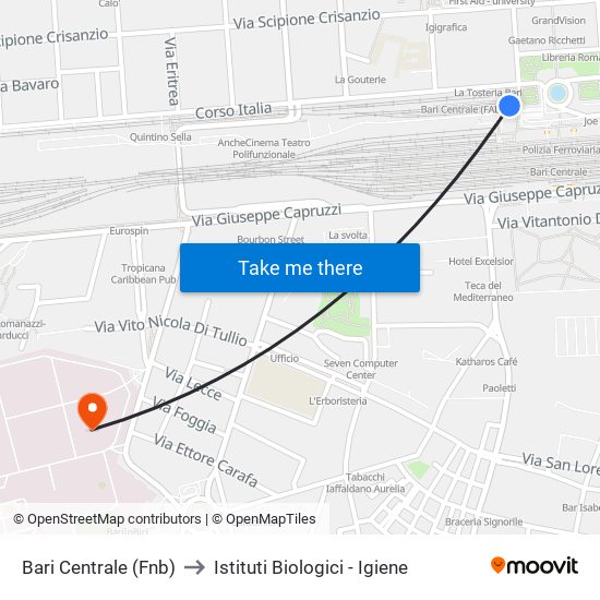 Bari Centrale (Fnb) to Istituti Biologici - Igiene map