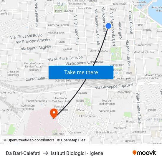 Da Bari-Calefati to Istituti Biologici - Igiene map