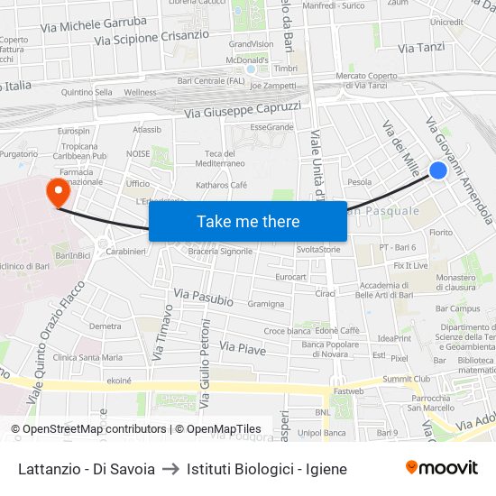 Lattanzio - Di Savoia to Istituti Biologici - Igiene map