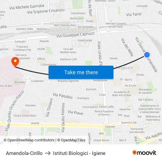 Amendola-Cirillo to Istituti Biologici - Igiene map