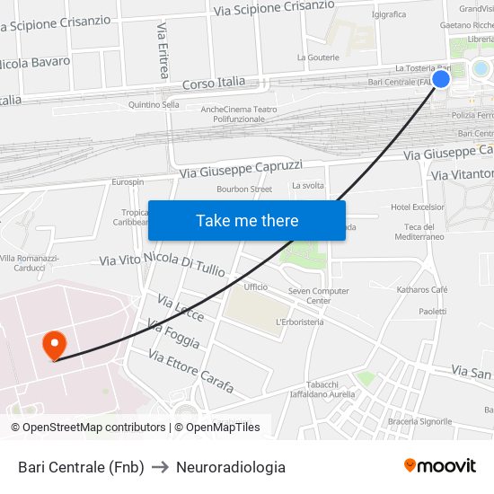 Bari Centrale (Fnb) to Neuroradiologia map