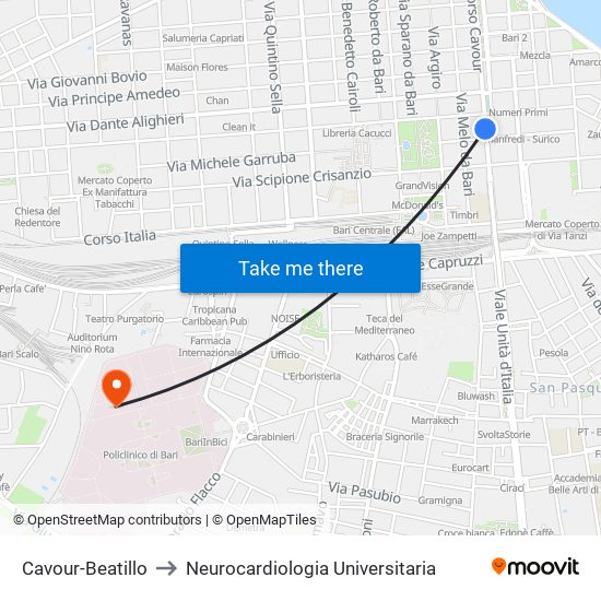 Cavour-Beatillo to Neurocardiologia Universitaria map