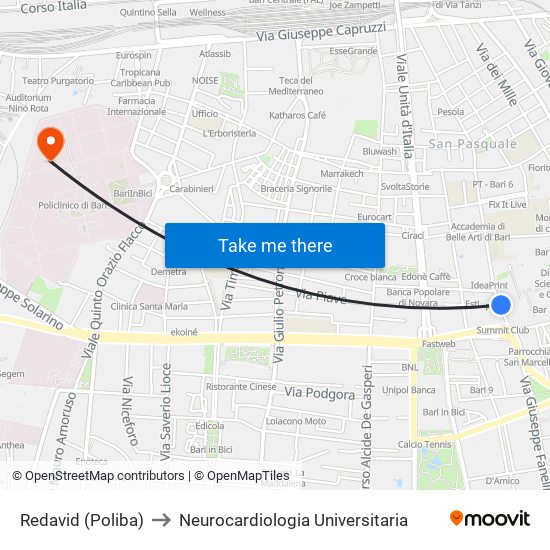 Redavid (Poliba) to Neurocardiologia Universitaria map