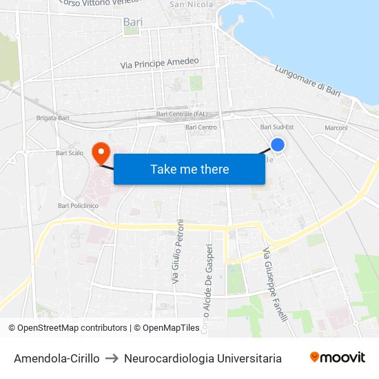 Amendola-Cirillo to Neurocardiologia Universitaria map
