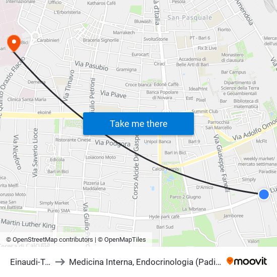 Einaudi-Turati to Medicina Interna, Endocrinologia (Padiglione Chini) map