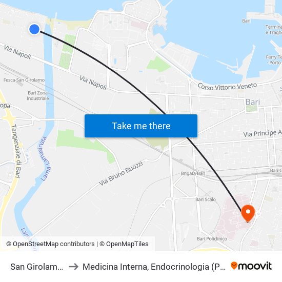 San Girolamo-Cilea to Medicina Interna, Endocrinologia (Padiglione Chini) map