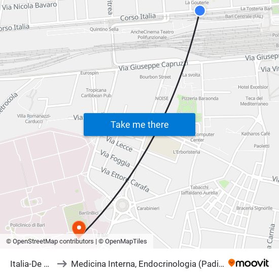 Italia-De Rossi to Medicina Interna, Endocrinologia (Padiglione Chini) map