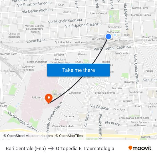 Bari Centrale (Fnb) to Ortopedia E Traumatologia map