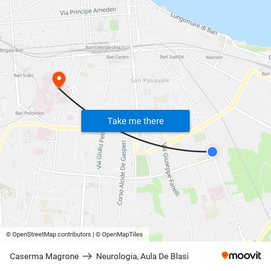 Caserma Magrone to Neurologia, Aula De Blasi map