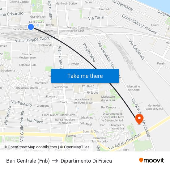 Bari Centrale (Fnb) to Dipartimento Di Fisica map