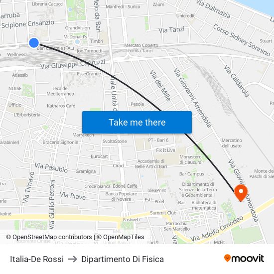 Italia-De Rossi to Dipartimento Di Fisica map