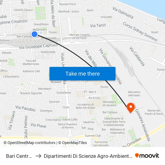 Bari Centrale (Fnb) to Dipartimenti Di Scienze Agro-Ambientali E Territoriali (Disaat) map