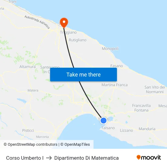 Umberto I Avenue to Department of Mathematics map
