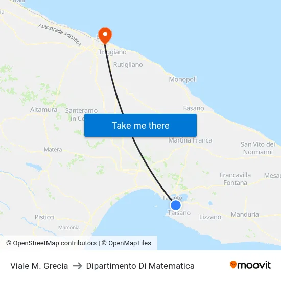 Viale M. Grecia to Department of Mathematics map