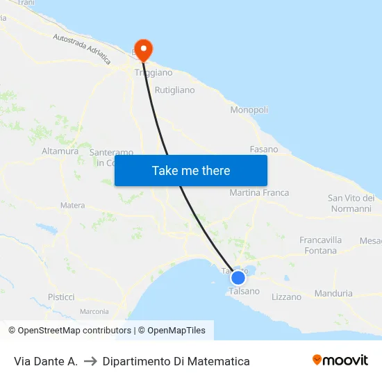 Dante Street A to Department of Mathematics map