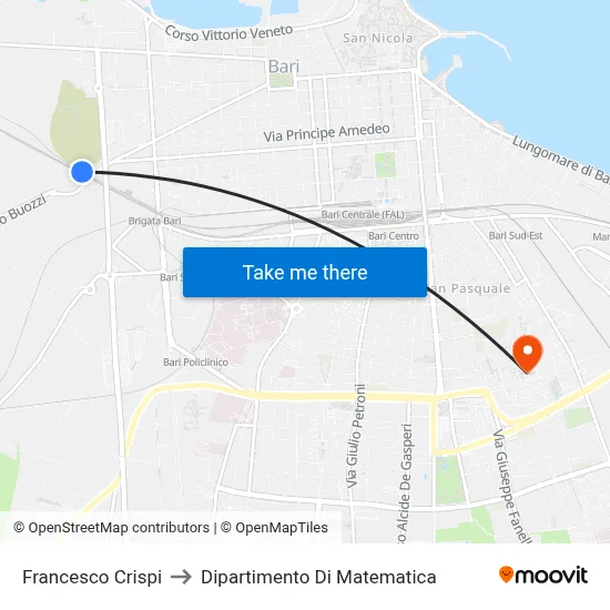 Francesco Crispi to Department of Mathematics map