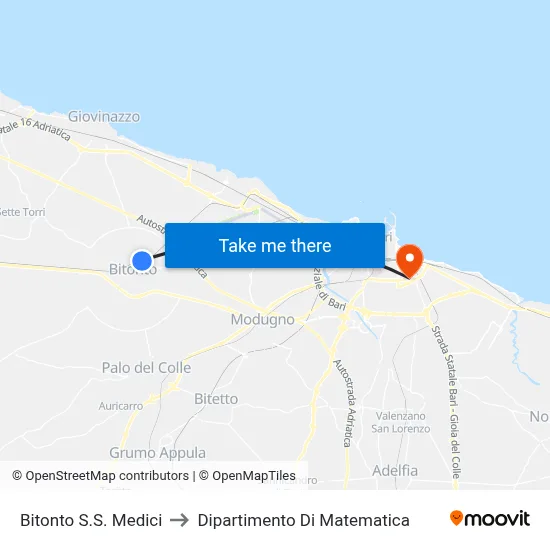 Bitonto Saints Medici to Department of Mathematics map