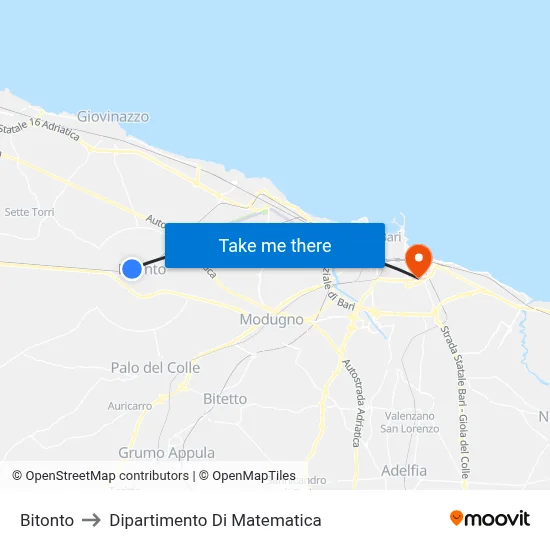 Bitonto to Department of Mathematics map