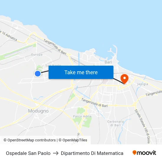 San Paolo Hospital to Mathematics Department map