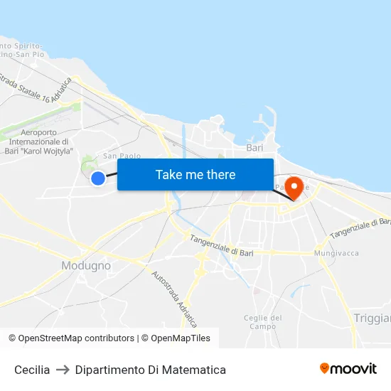 Cecilia to Department of Mathematics map