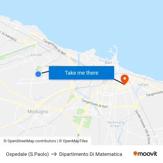 Hospital (San Paolo) to Mathematics Department map