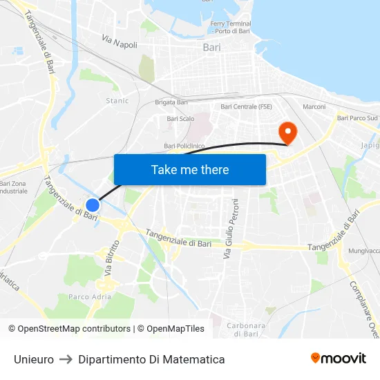 Unieuro to Mathematics Department map