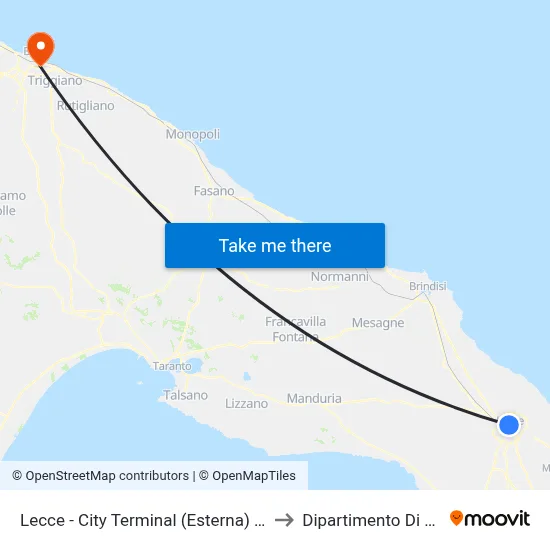 Lecce - City Terminal (External) - SS Brindisi Lecce to Mathematics Department map