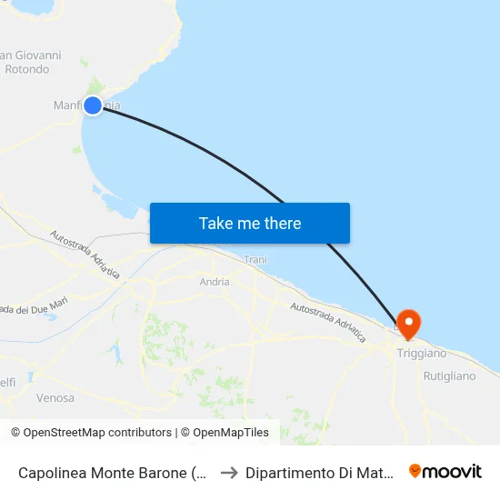 Monte Barone Terminal (Gargano) to Mathematics Department map