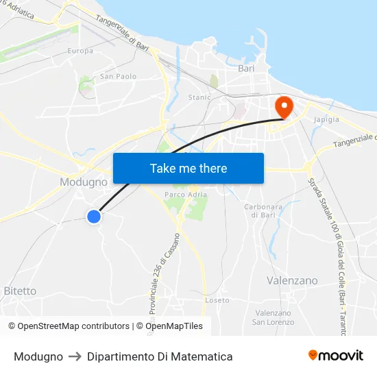Modugno to Mathematics Department map