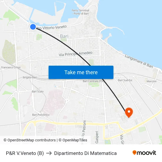 P&R Vittorio Veneto (B) to Mathematics Department map