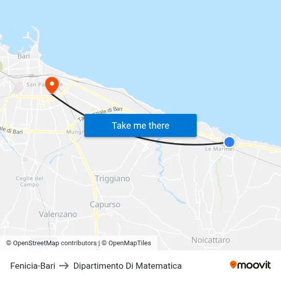 Fenicia-Bari to Department of Mathematics map