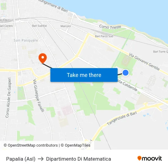 Papalia (Health Center) to Department of Mathematics map