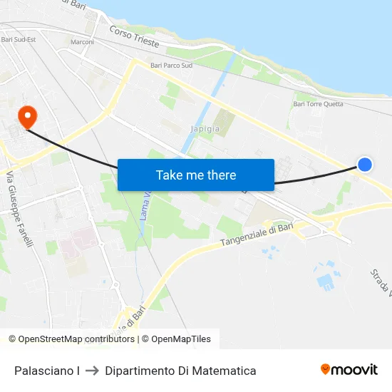 Palasciano I to Mathematics Department map