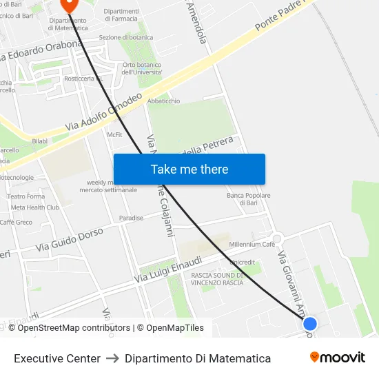 Executive Center to Department of Mathematics map