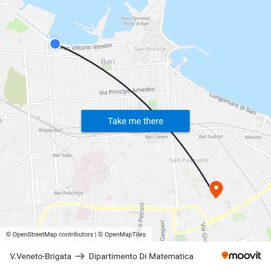 Veneto-Brigade to Department of Mathematics map