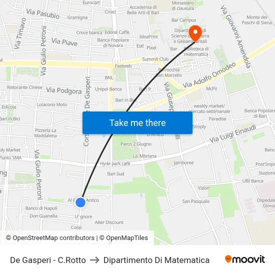 De Gasperi - C.Rotto to Department of Mathematics map