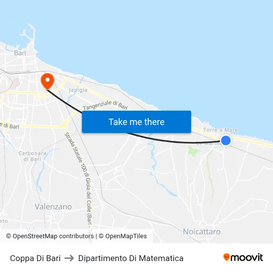 Coppa Di Bari to Mathematics Department map