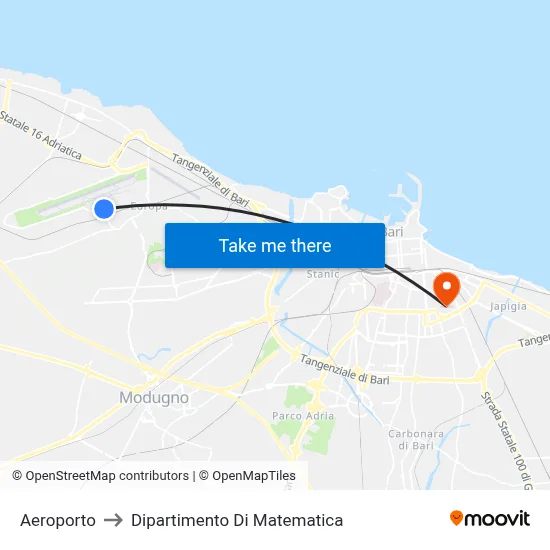 Airport to Mathematics Department map